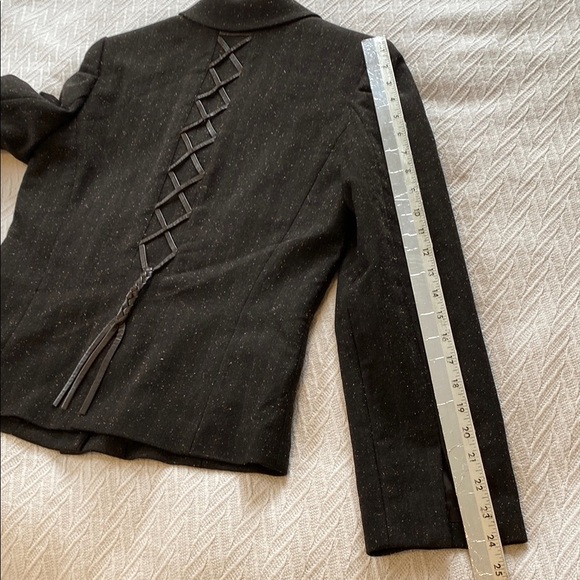 Simon Chang Wool Silk Corset Back Brown Blazer Designer Boho Business Casual - Picture 12 of 15